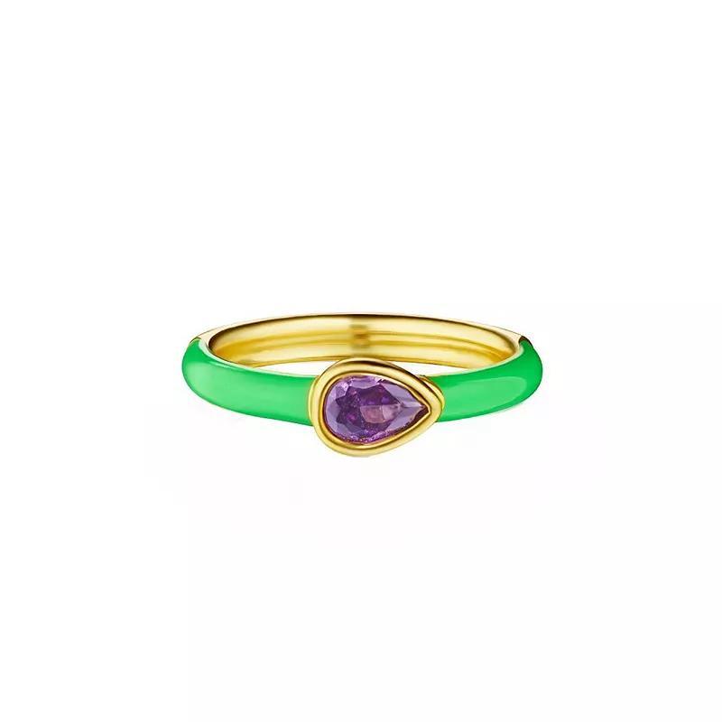 House of Frosted 14k Gold Over Silver Green Enamel Amethyst Ring, Womens Gold Tone Product Image