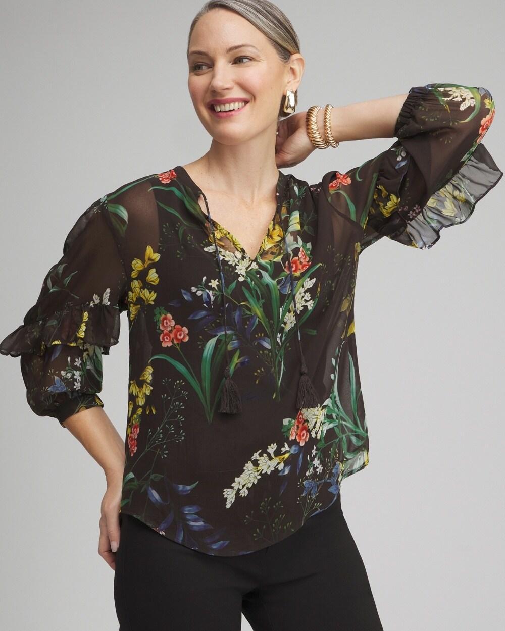 Chiffon Floral Ruffle Sleeve Blouse Product Image