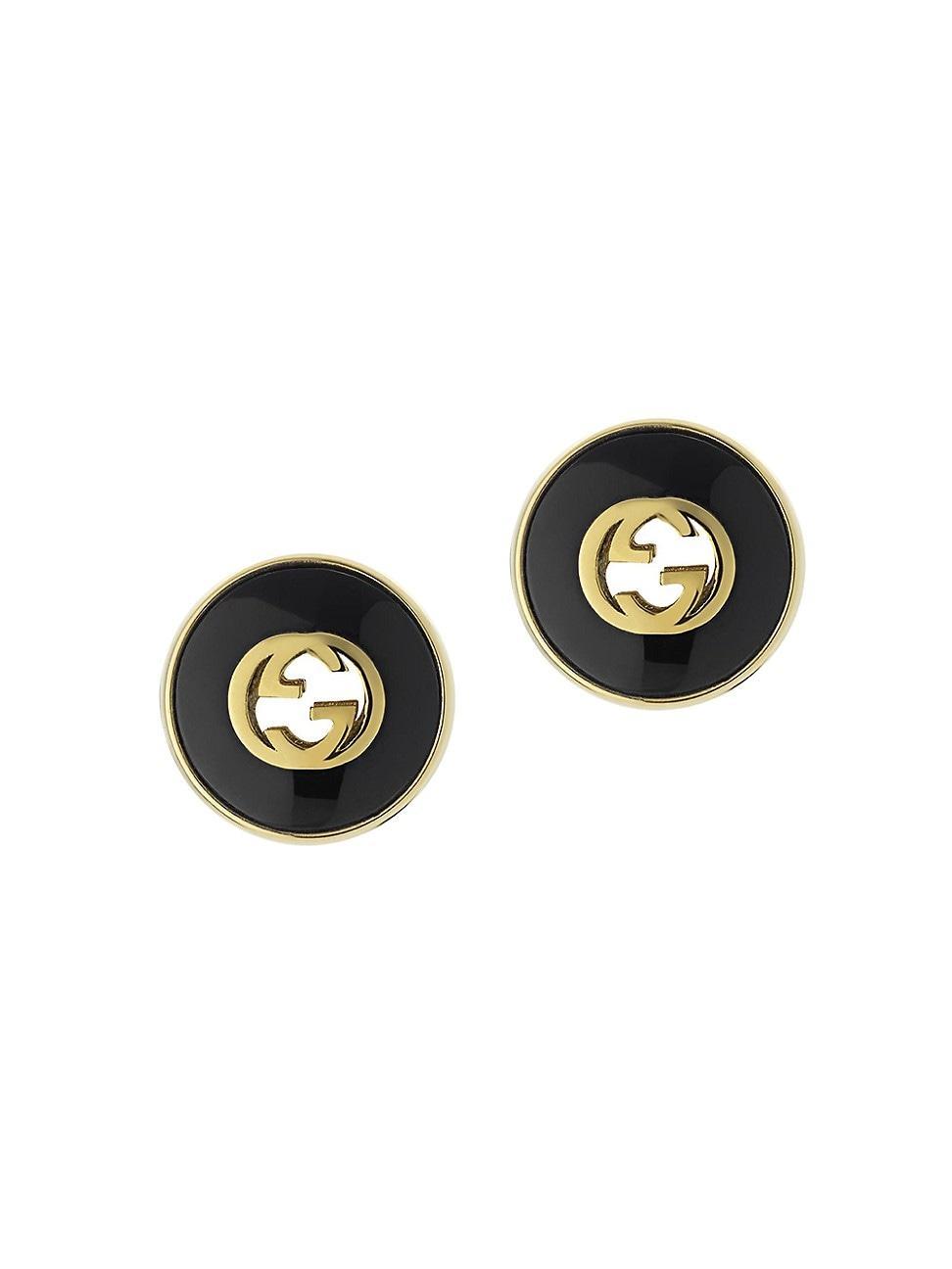 Womens Interlocking G 18K Yellow Gold & Black Onyx Stud Earrings Product Image