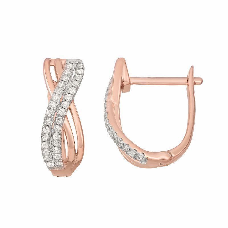 HDI Rose Gold Toned 1/5 Carat T.W. Diamond Twist Hoop Earrings, Womens, Pink Product Image