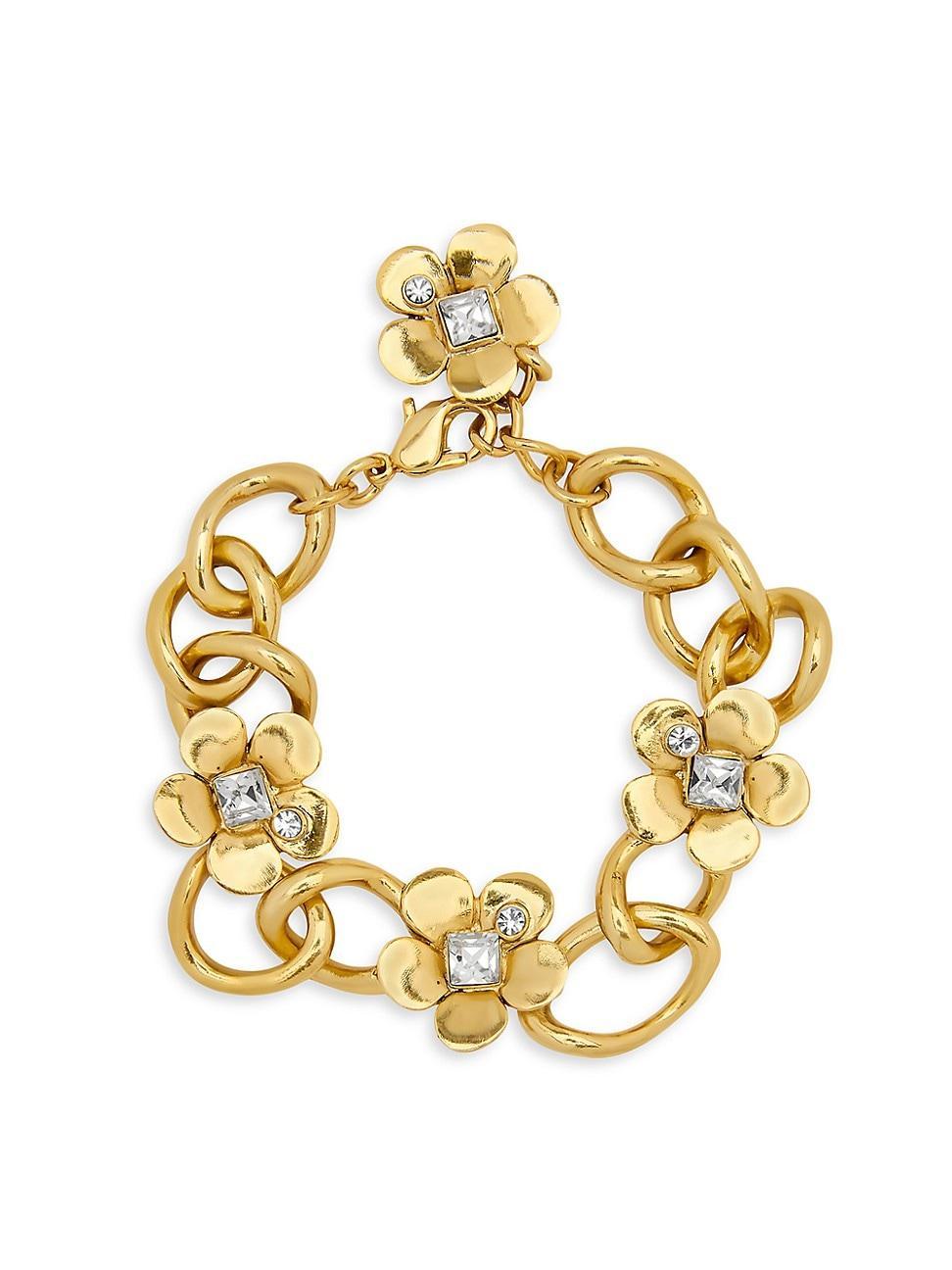 Womens 14K-Gold-Plated & Crystal Flower Bracelet Product Image