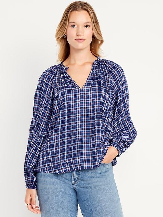 Ruffled Split-Neck Top Product Image