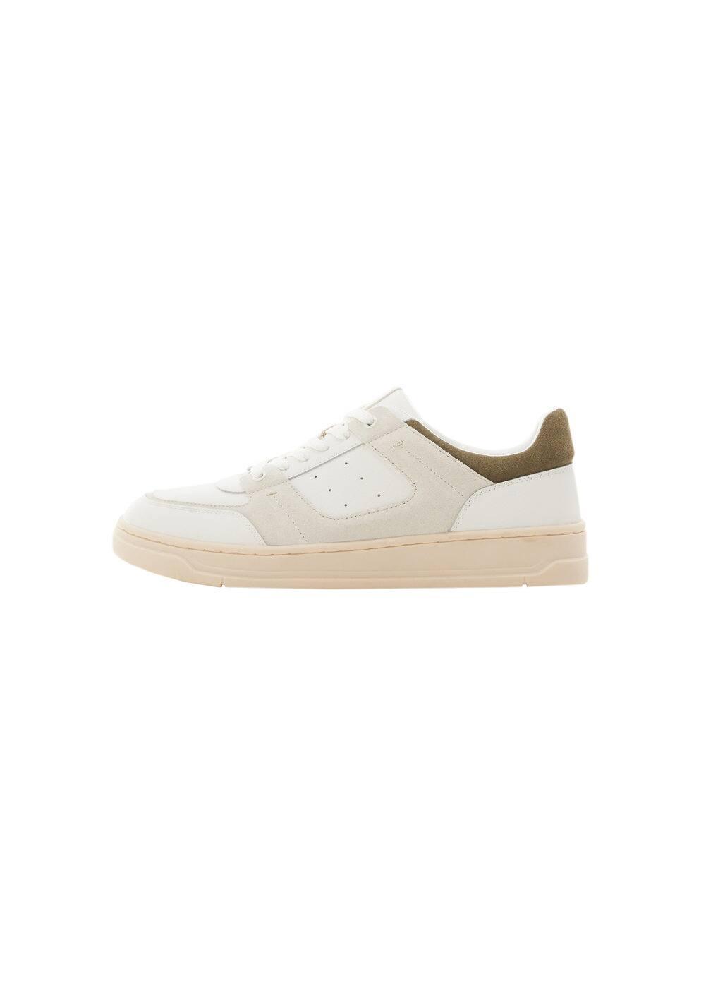 MANGO MAN - Leather mixed sneakers whiteMen Product Image