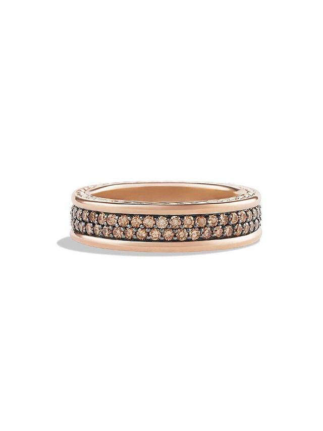 Mens Streamline Two Row Band Ring in 18K Rose Gold with Pav Cognac Diamonds Product Image