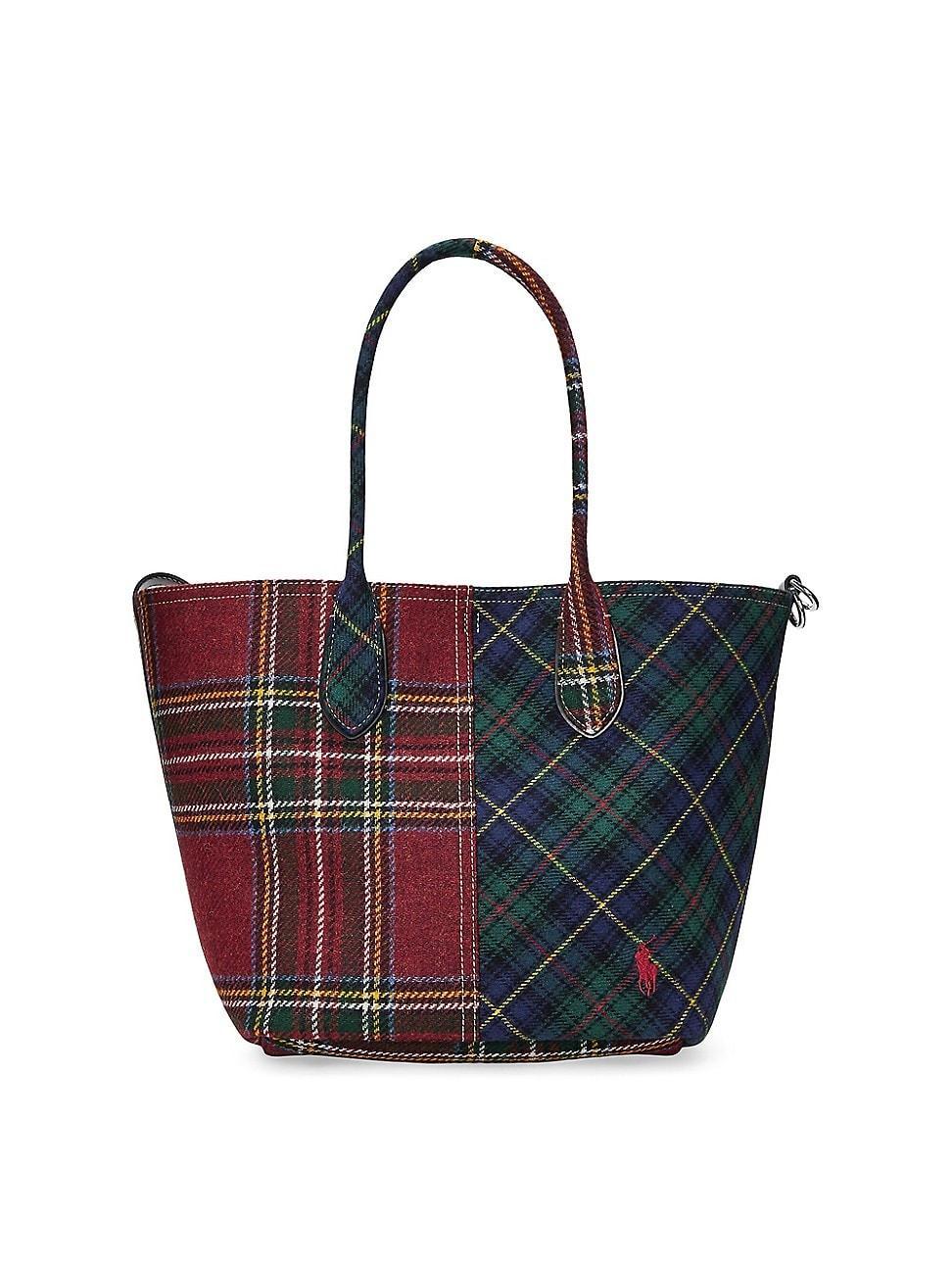 Womens Tartan Patchwork Wool Tote Bag Product Image