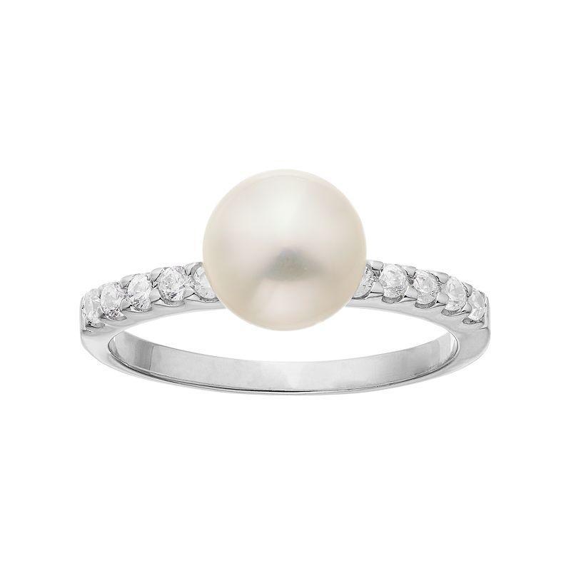 Sophie Miller Sterling Silver Freshwater Cultured Pearl & Cubic Zirconia Ring, Womens White Product Image