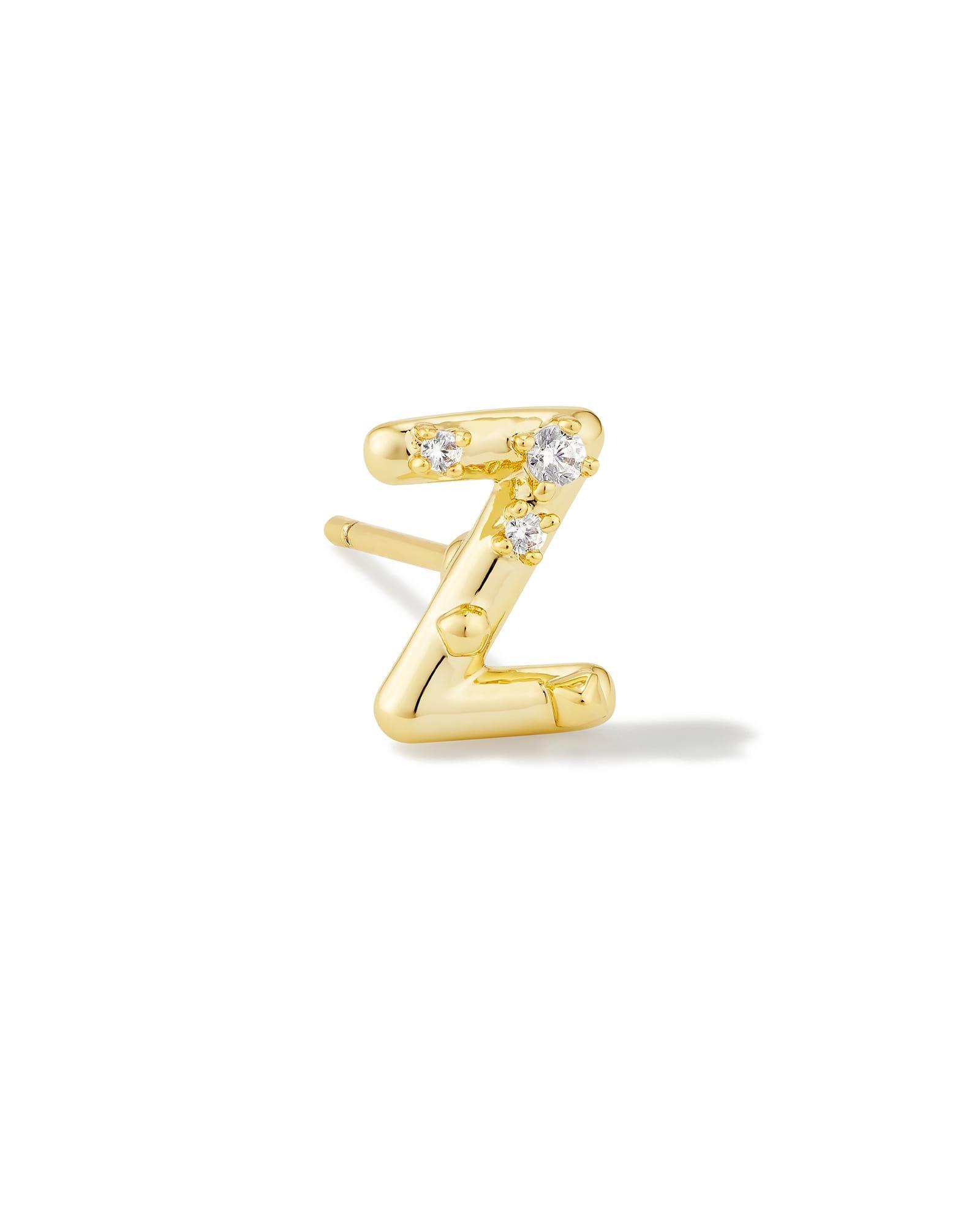 Crystal Letter Q Gold Single Stud Earring in White Crystal Product Image