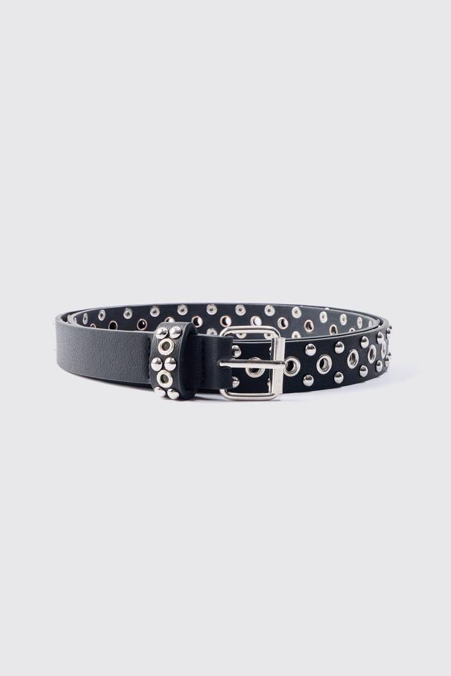 Eyelet Belt in Black | boohooMAN USA Product Image