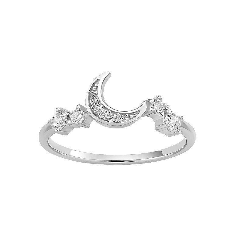 PRIMROSE Sterling Silver Cubic Zirconia Cluster & Crescent Moon Ring, Womens Sterling Clear Product Image