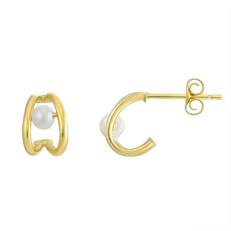 Forever 14K 14k Gold Freshwater Cultured Pearl Split Hoop Earrings, Womens Yellow Product Image