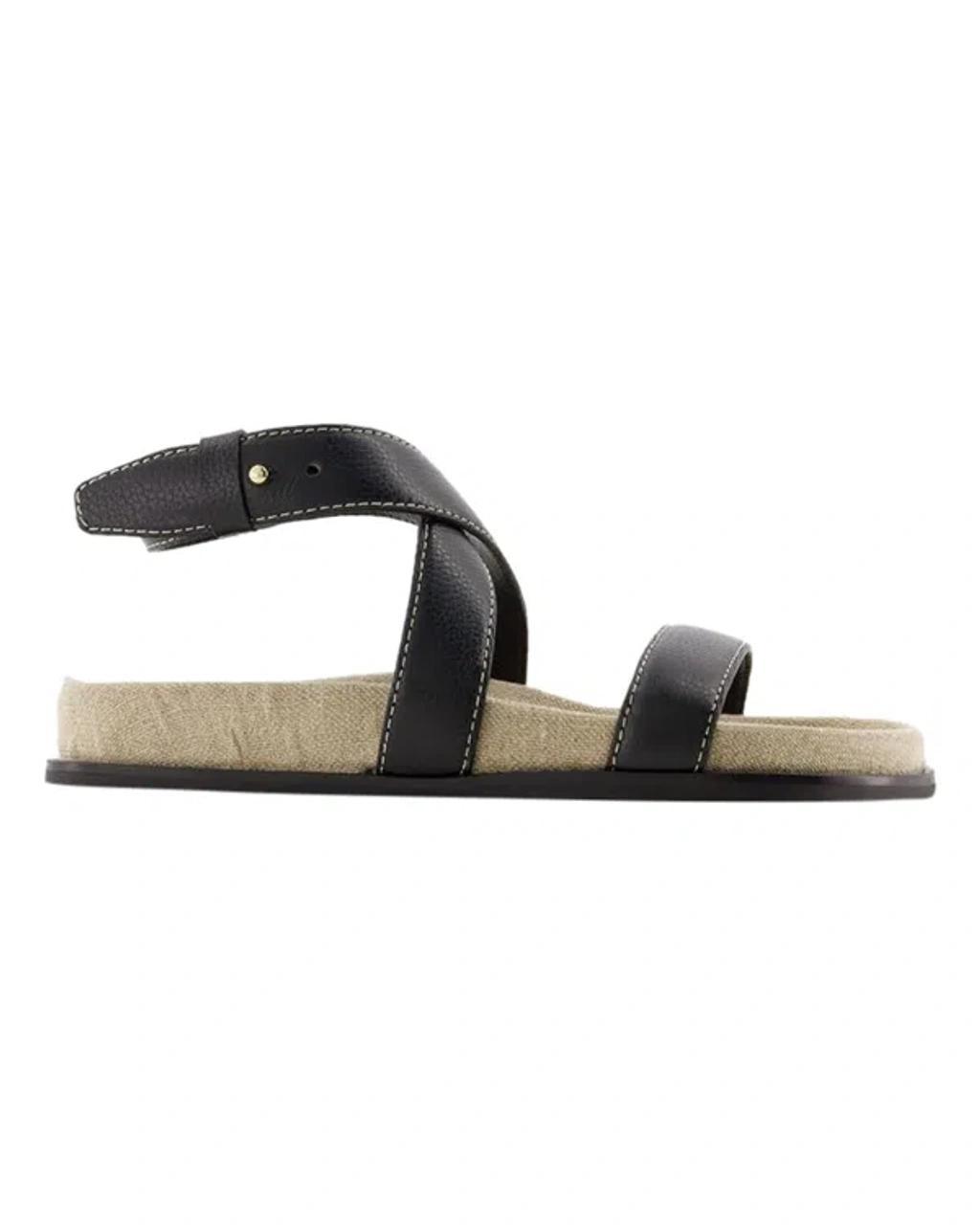 Suede Flat Sandals In Black product image