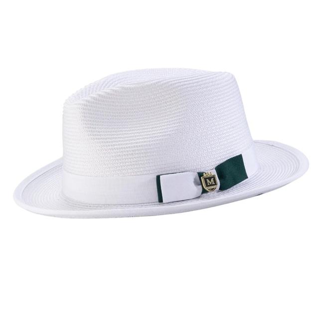 Braided Stingy Brim Pinch Fedora Hat - White with Emerald Bottom Product Image