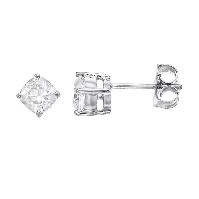 Radiant Fire 14k White Gold Cushion Cut Lab-Created Moissanite Stud Earrings, Womens Product Image