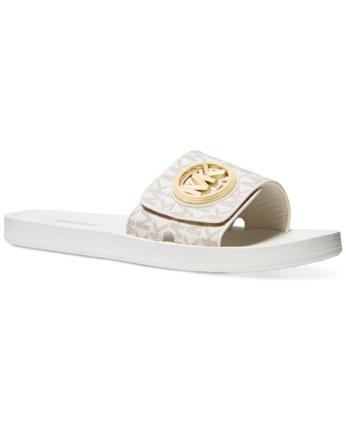 Michael Michael Kors Womens Mk Charm Pool Slide Slip-On Flat Sandals - Cream/ Product Image