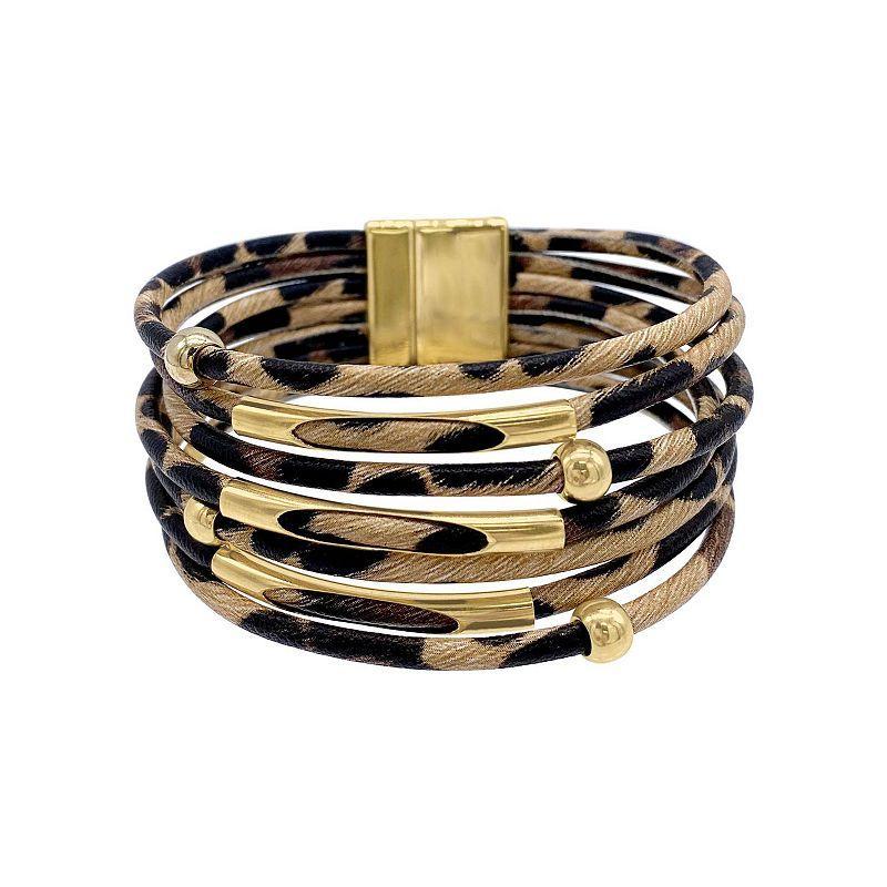 Adornia 14K Gold Plated Multi Strand Leopard Print Bangle Bracelet Product Image