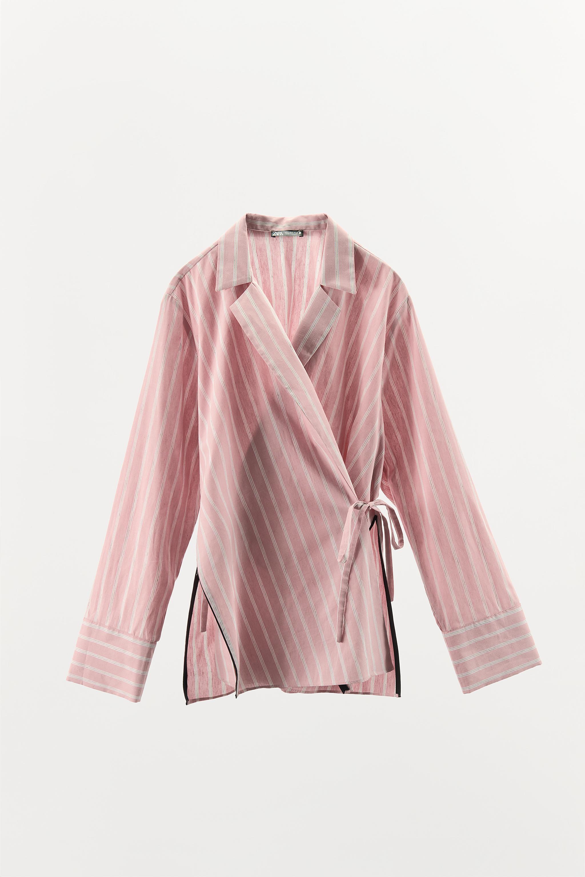 CONTRAST PIPING STRIPED WRAP SHIRT Product Image