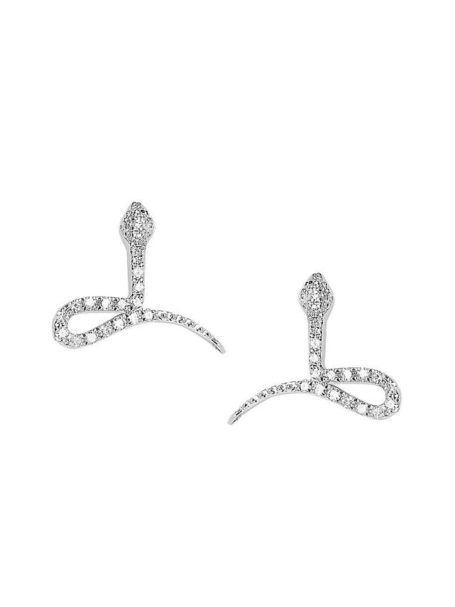 Womens Magic Touch 18K White Gold & Diamond Snake Stud Earrings Product Image