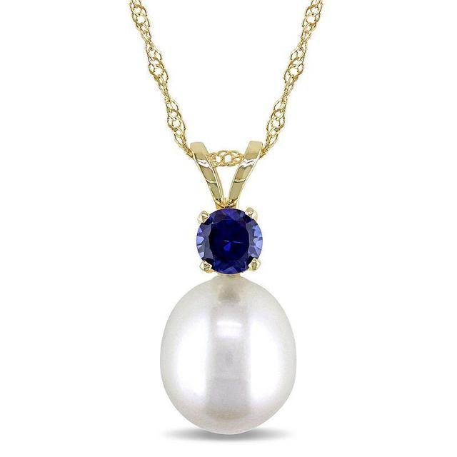 Stella Grace 14k Gold Freshwater Cultured Pearl and Sapphire Pendant Necklace, Womens White Product Image