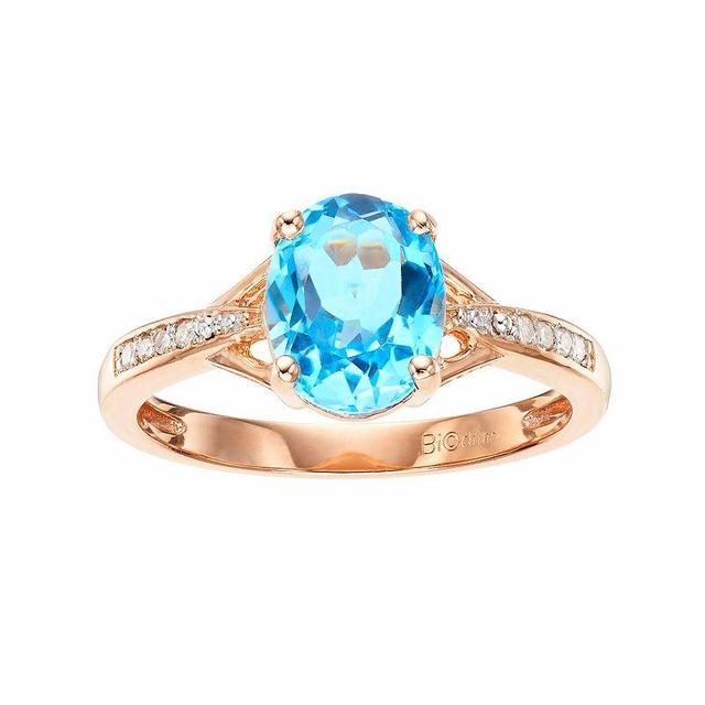 Gemminded 14k Rose Gold Over Silver Blue Topaz & Diamond Accent Oval Ring, Womens Product Image