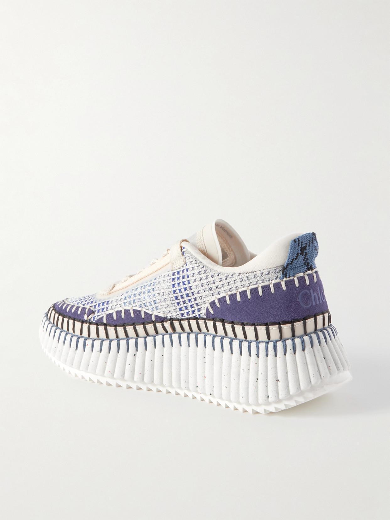 CHLOÉ Nama Embroidered Suede And Recycled-mesh Sneakers In Blue Product Image