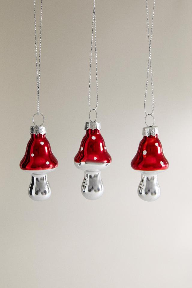 SET OF GLASS MUSHROOM CHRISTMAS TREE ORNAMENTS (SET OF 3) Product Image