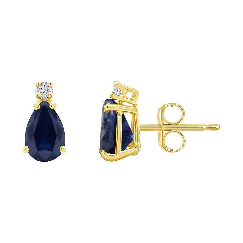 Celebration Gems 14k Gold Pear-Shaped Sapphire & Diamond Accent Earrings, Womens Product Image