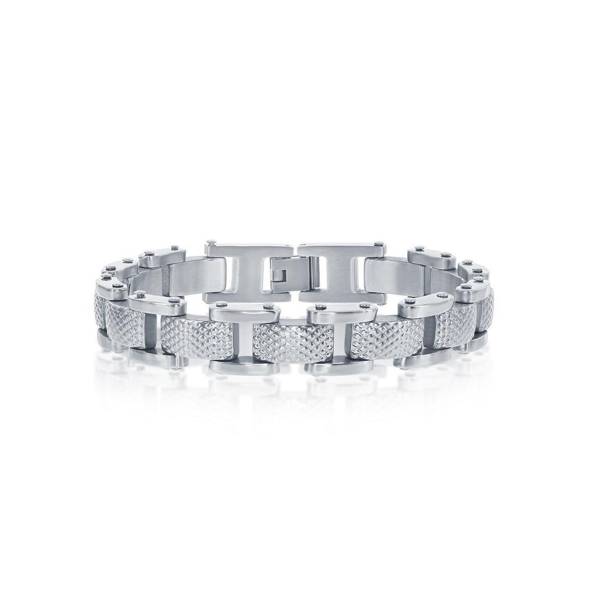 Mens Stainless Steel Linked Grid Design Bracelet Product Image