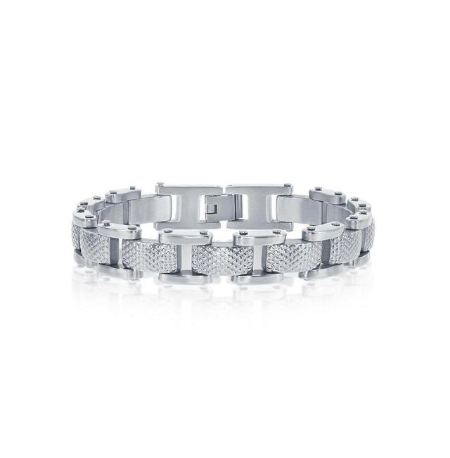 Mens Stainless Steel Linked Grid Design Bracelet Product Image