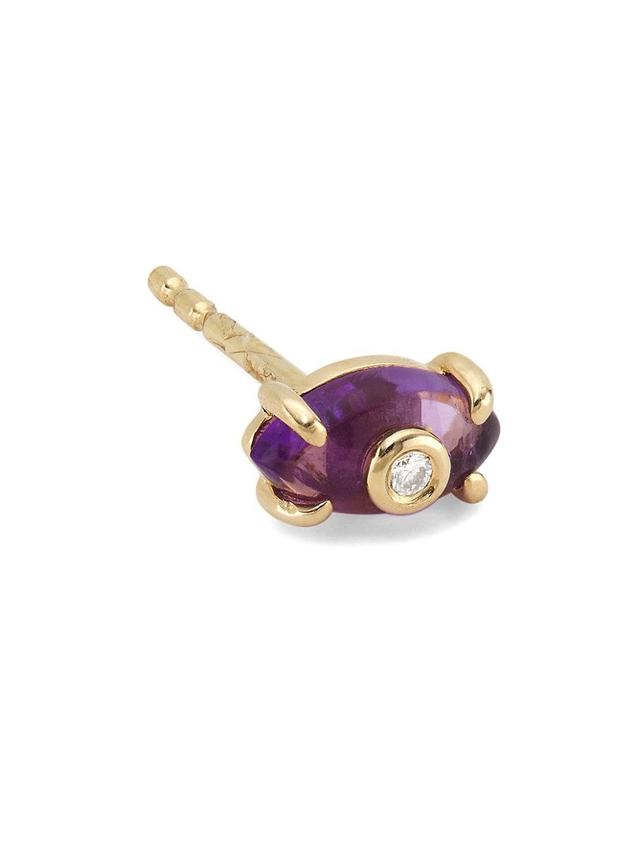 Womens 14K Yellow Gold, Amethyst & 0.005 TCW Diamond Evil Eye Stud Earring Product Image