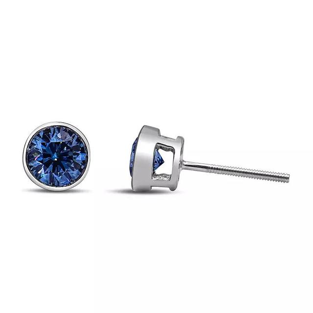 Haus of Brilliance 14K White Gold 1.0 Cttw Blue Lab-Grown Diamond Screw-Back Classic Bezel Solitaire Stud Earrings (Blue Color, VS2-SI1 Clarity) Product Image