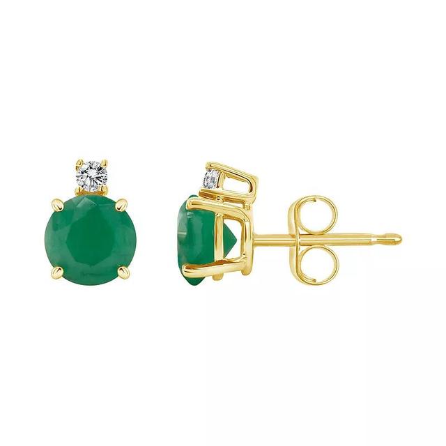 Celebration Gems 14k Gold Emerald & Diamond Accent Stud Earrings, Womens Product Image