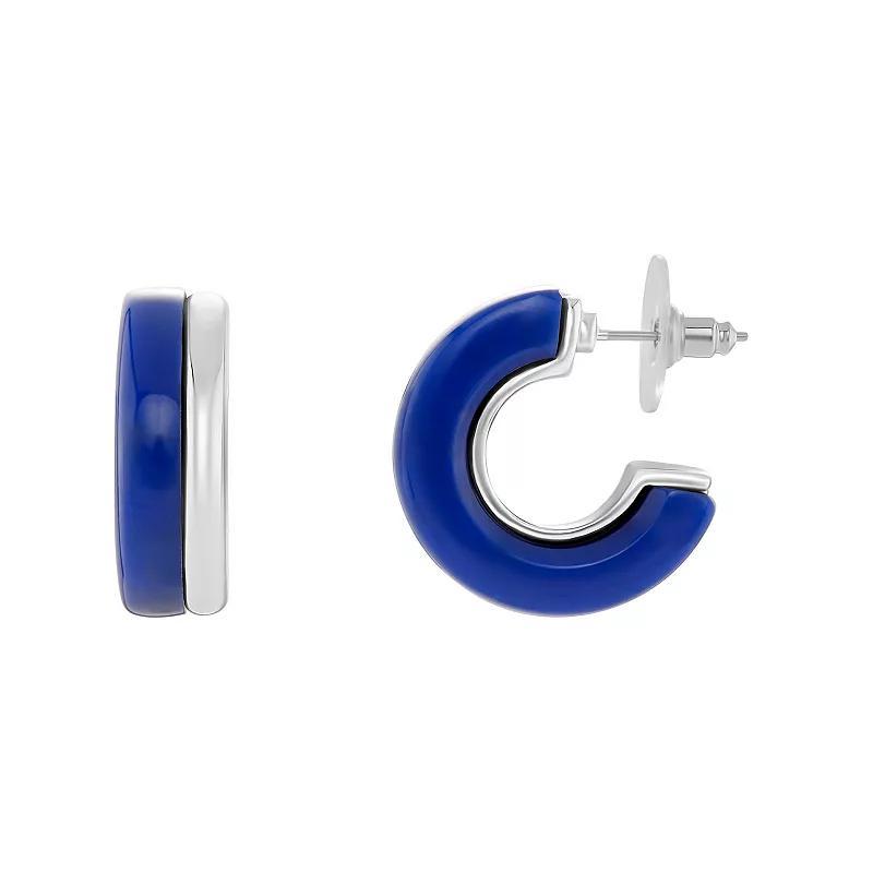 Emberly Silver Tone Blue Resin C-Hoop Earrings, Womens Product Image