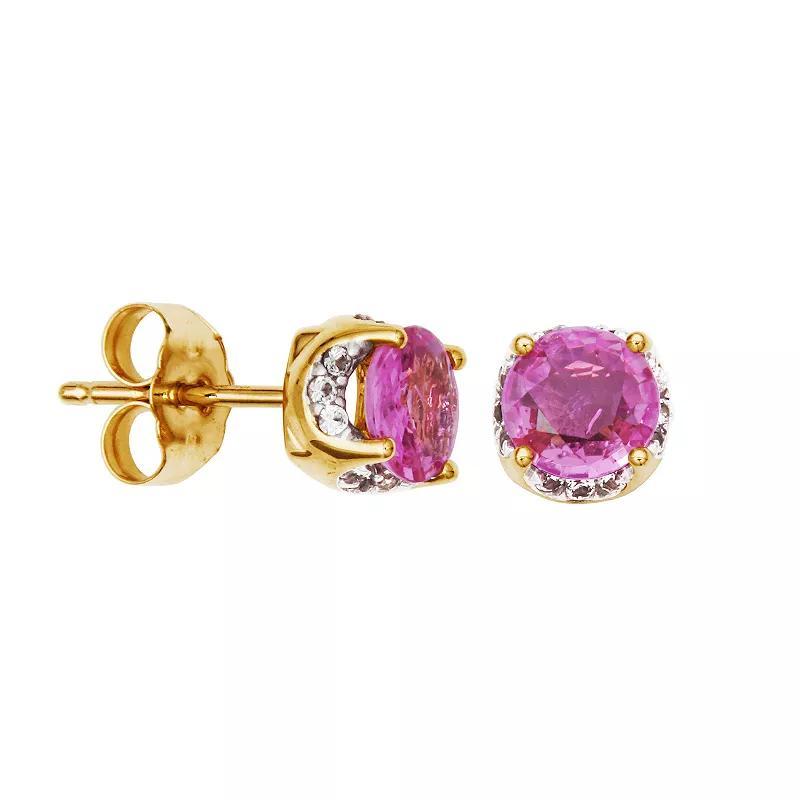 10k Gold Sapphire and White Sapphire Stud Earrings, Womens, Pink Blue Product Image