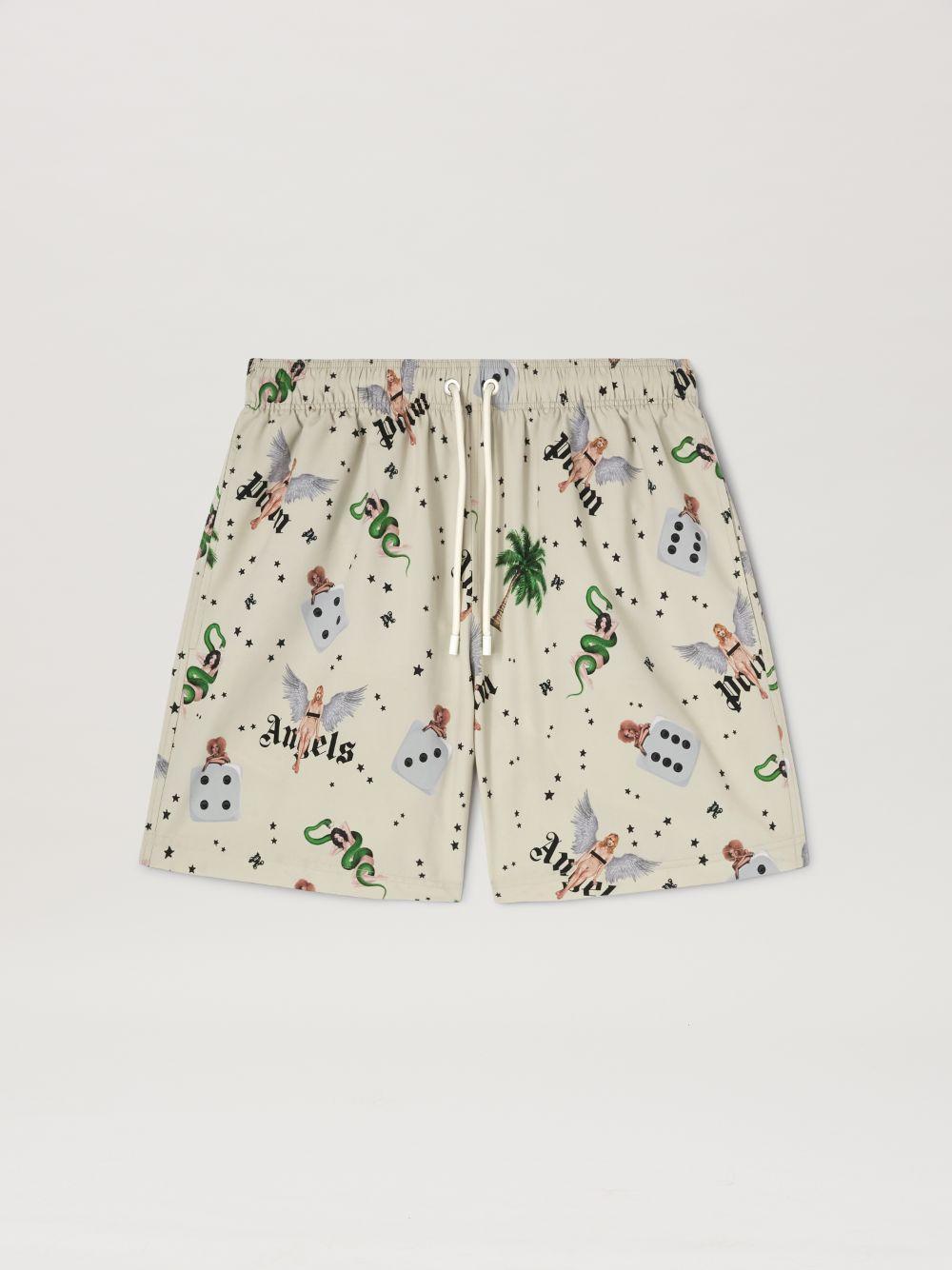 Pin up Swim shorts in  0b84 ivory/multicolor  - Palm Angels® Official  Product Image