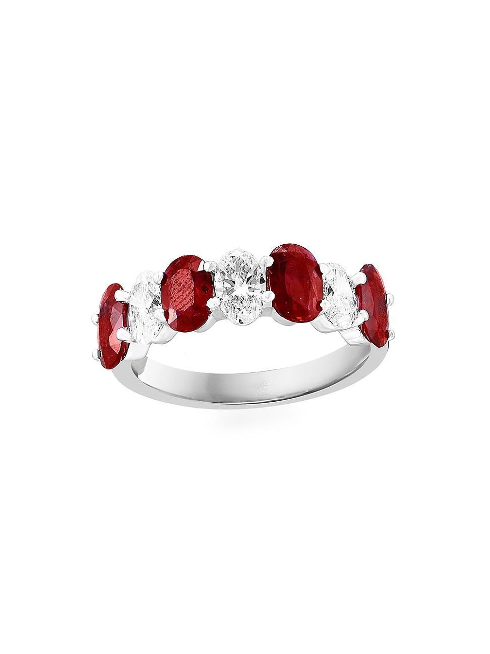 Womens 14K White Gold, Ruby & 1.29 TCW Diamond Oval-Cut Ring Product Image