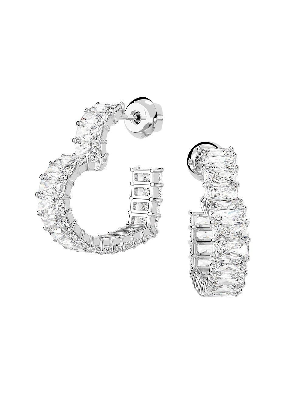 Swarovski Matrix Baguette Crystal Small Heart Hoop Earrings in Rhodium Plated Product Image