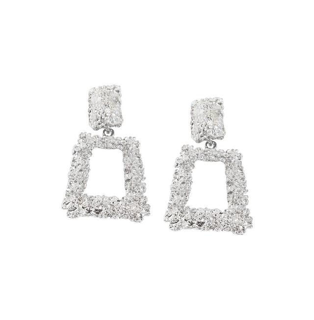 Sohi Womens Silver Textured Geometric Drop Earrings Product Image