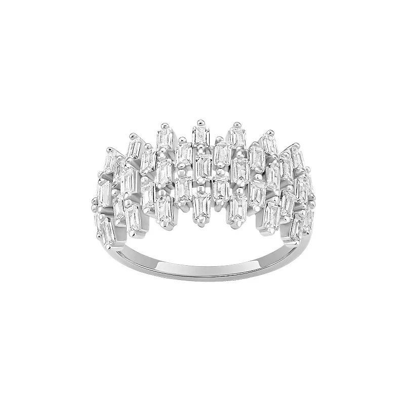 PRIMROSE Sterling Silver Cubic Zirconia Baguette Cluster Ring, Womens Sterling Silver White Product Image