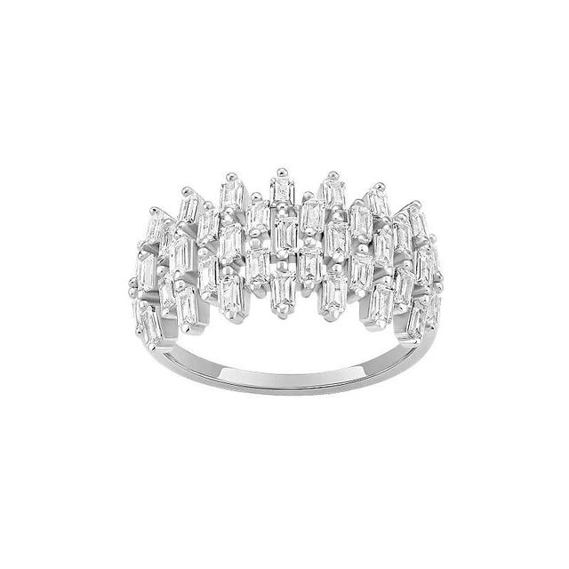 PRIMROSE Sterling Silver Cubic Zirconia Baguette Cluster Ring, Womens Sterling Silver White Product Image