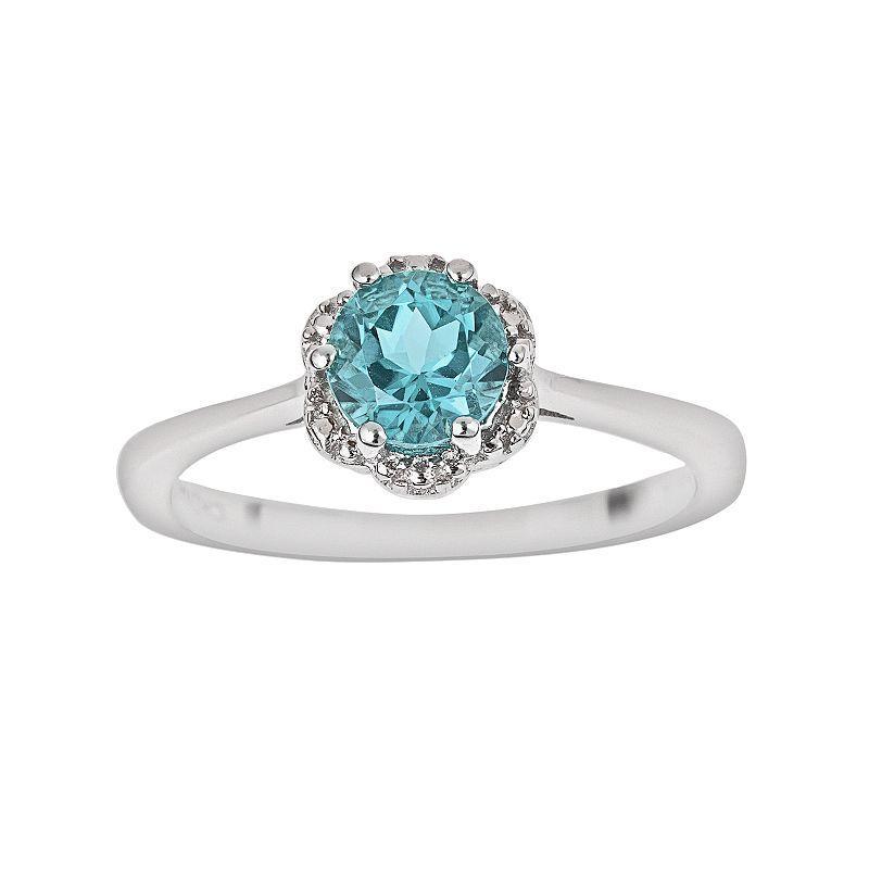 Celebration Gems Sterling Silver Blue Topaz Scalloped Frame Ring, Womens Product Image