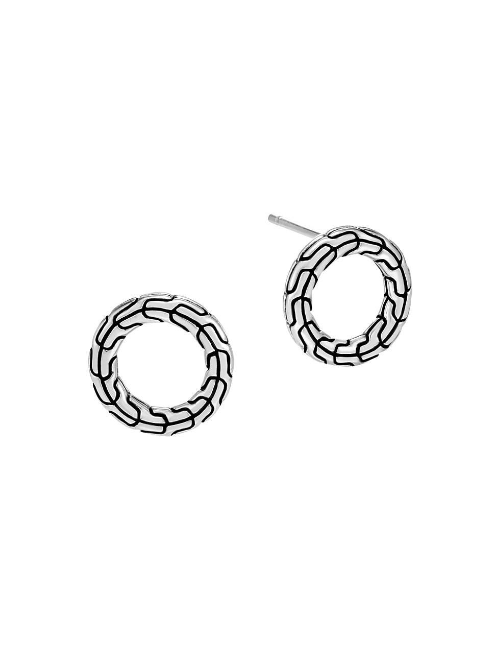 Womens Classic Chain Sterling Silver Open Circle Stud Earrings Product Image