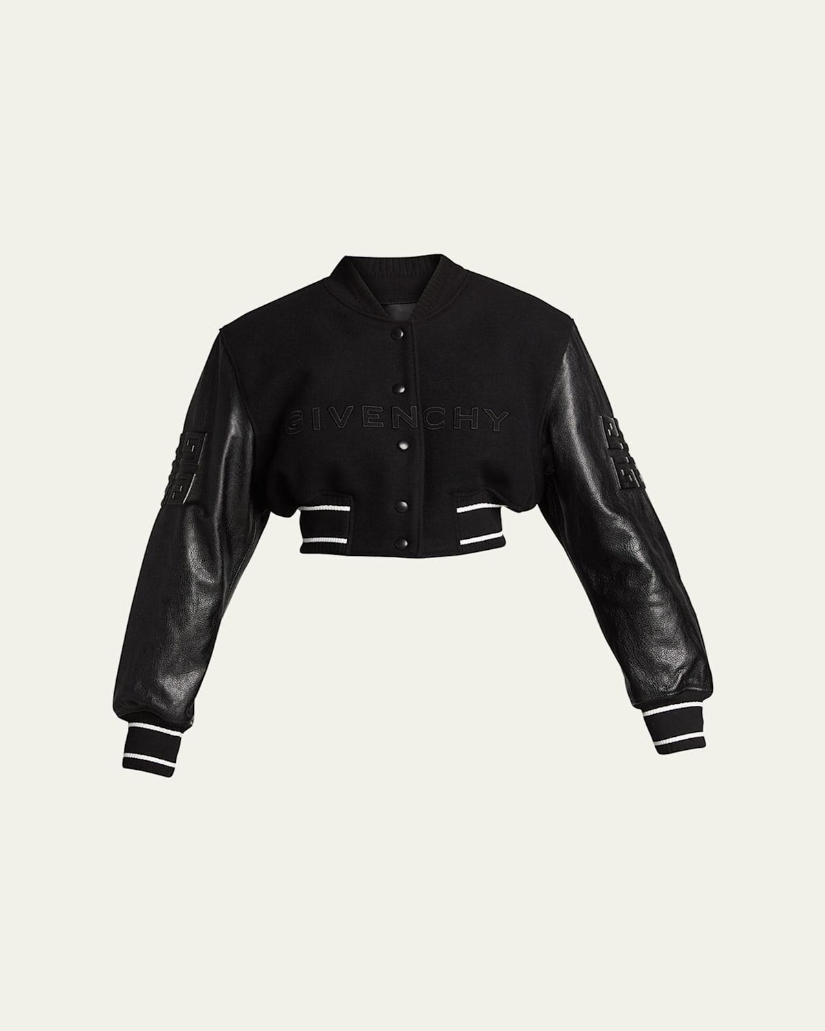 Givenchy Leather Sleeve Logo Crop Varsity Jacket Product Image