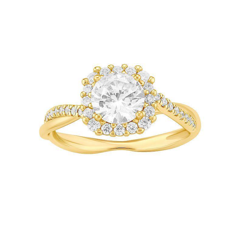 PRIMROSE Sterling Silver Cubic Zirconia Cushion Halo Ring, Womens Two Tone Yellow Gold C Product Image