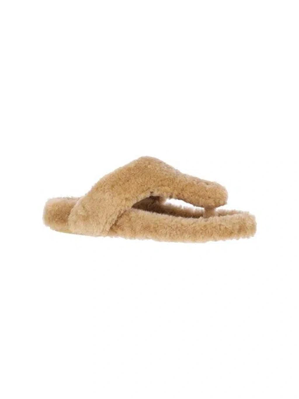 Cozy Chic Beige Shearling Sandal For Women In Multicolor Product Image