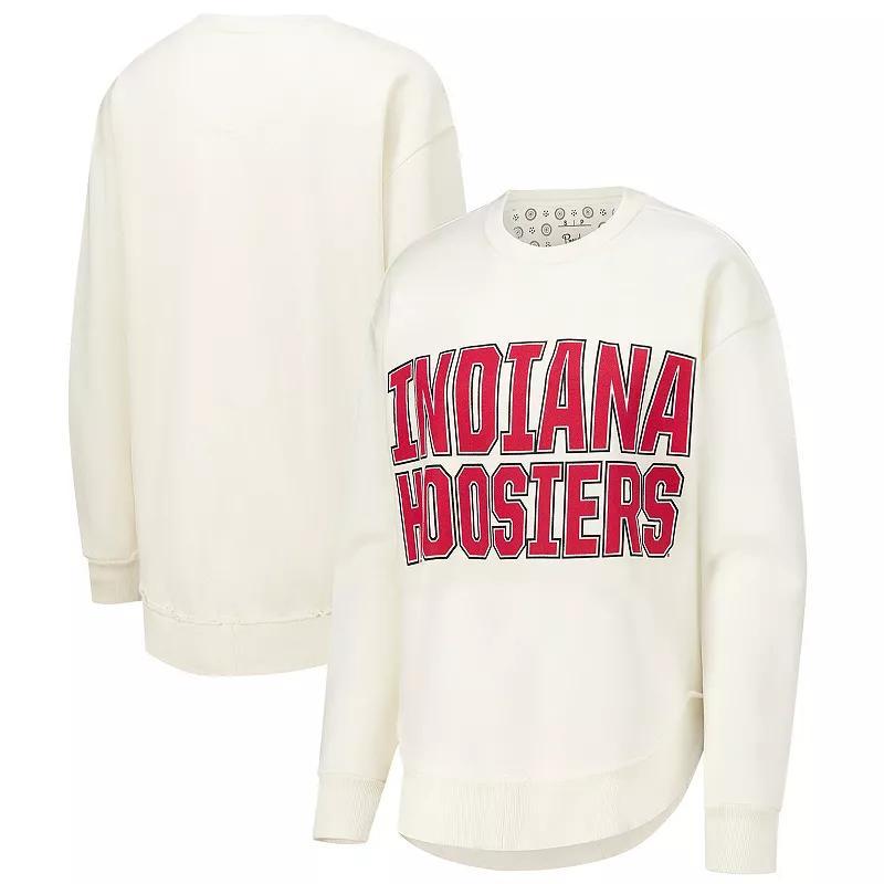 Womens Pressbox Cream Indiana Hoosiers Poncho Fleece Crew Sweatshirt Product Image