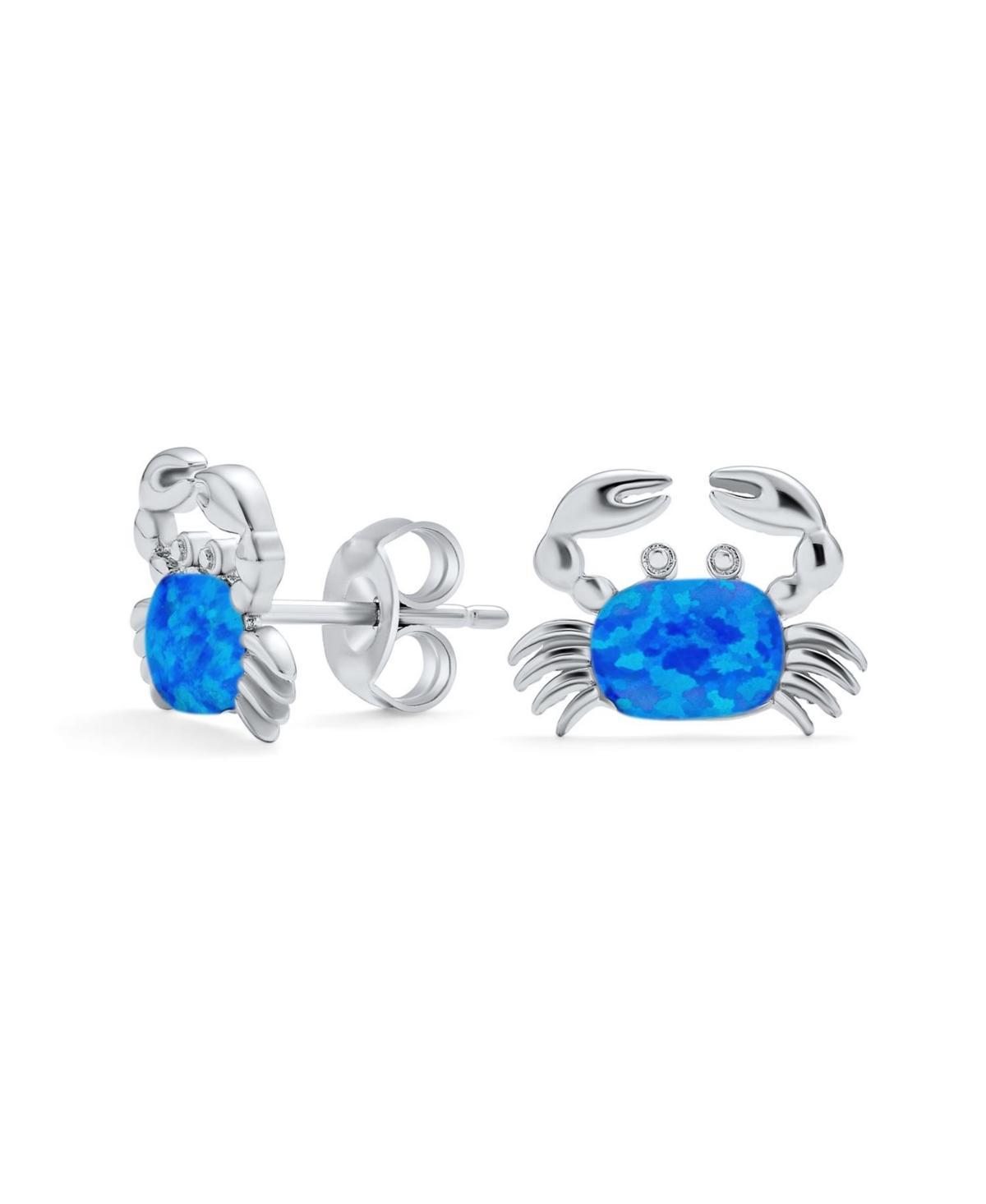 Bling Jewelry Small Blue Tropical Vacation Nautical Created Synthetic Opal Beach Sand Crab Stud Earrings For Women Sterling Silver Product Image