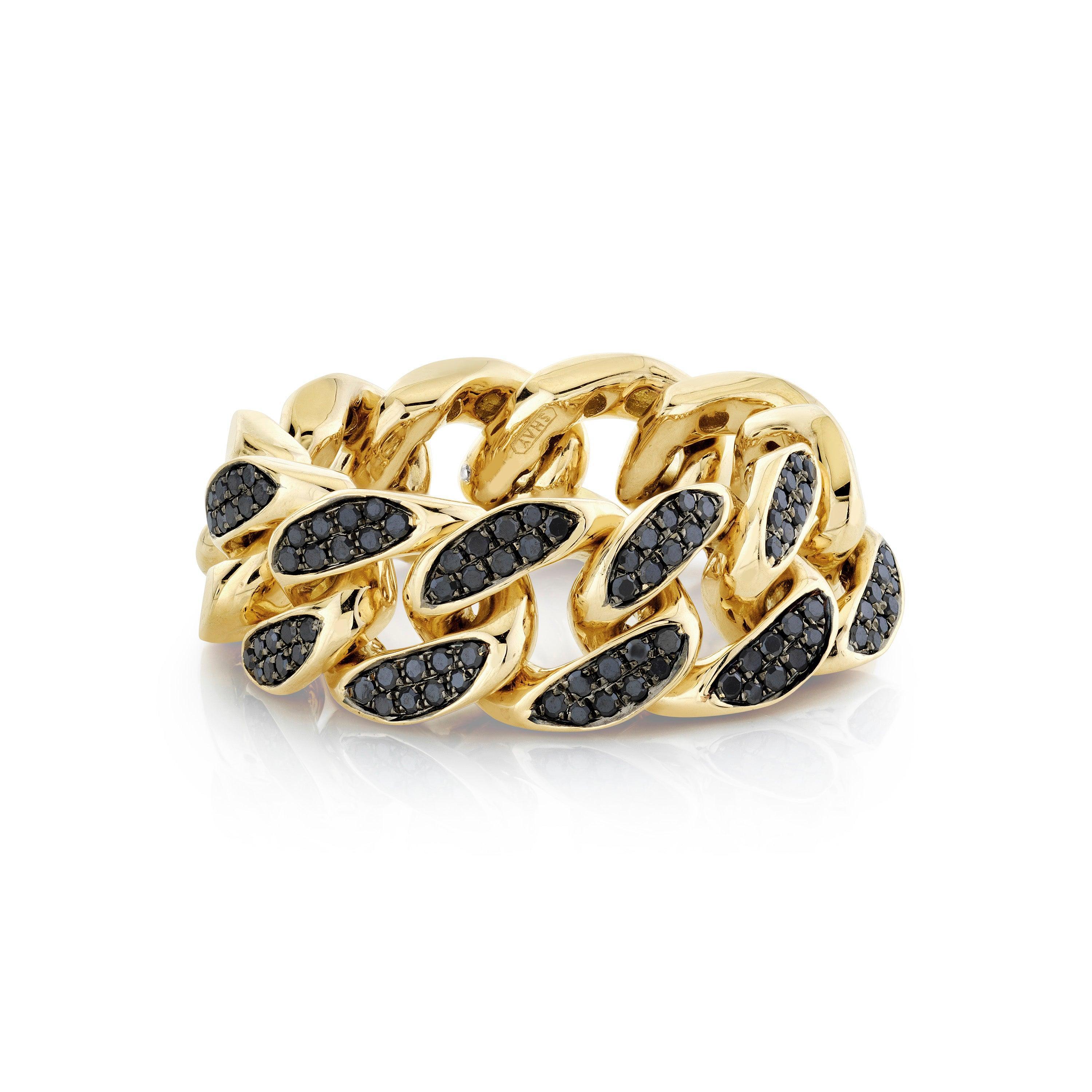 READY TO SHIP MEN'S PARTIAL PAVE BLACK DIAMOND FLAT LINK RING Male Product Image