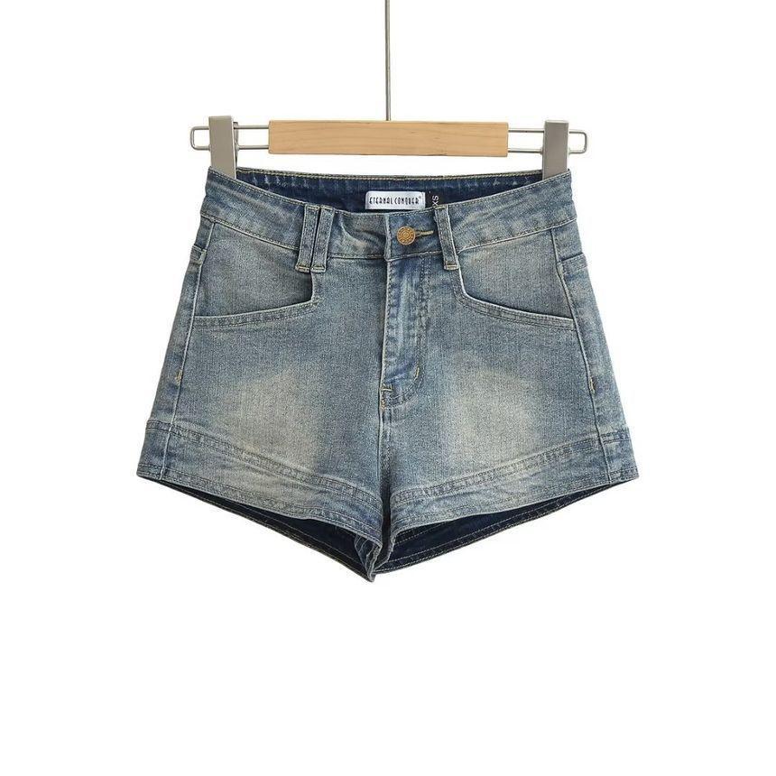 Mid Rise Washed Denim Shorts Product Image