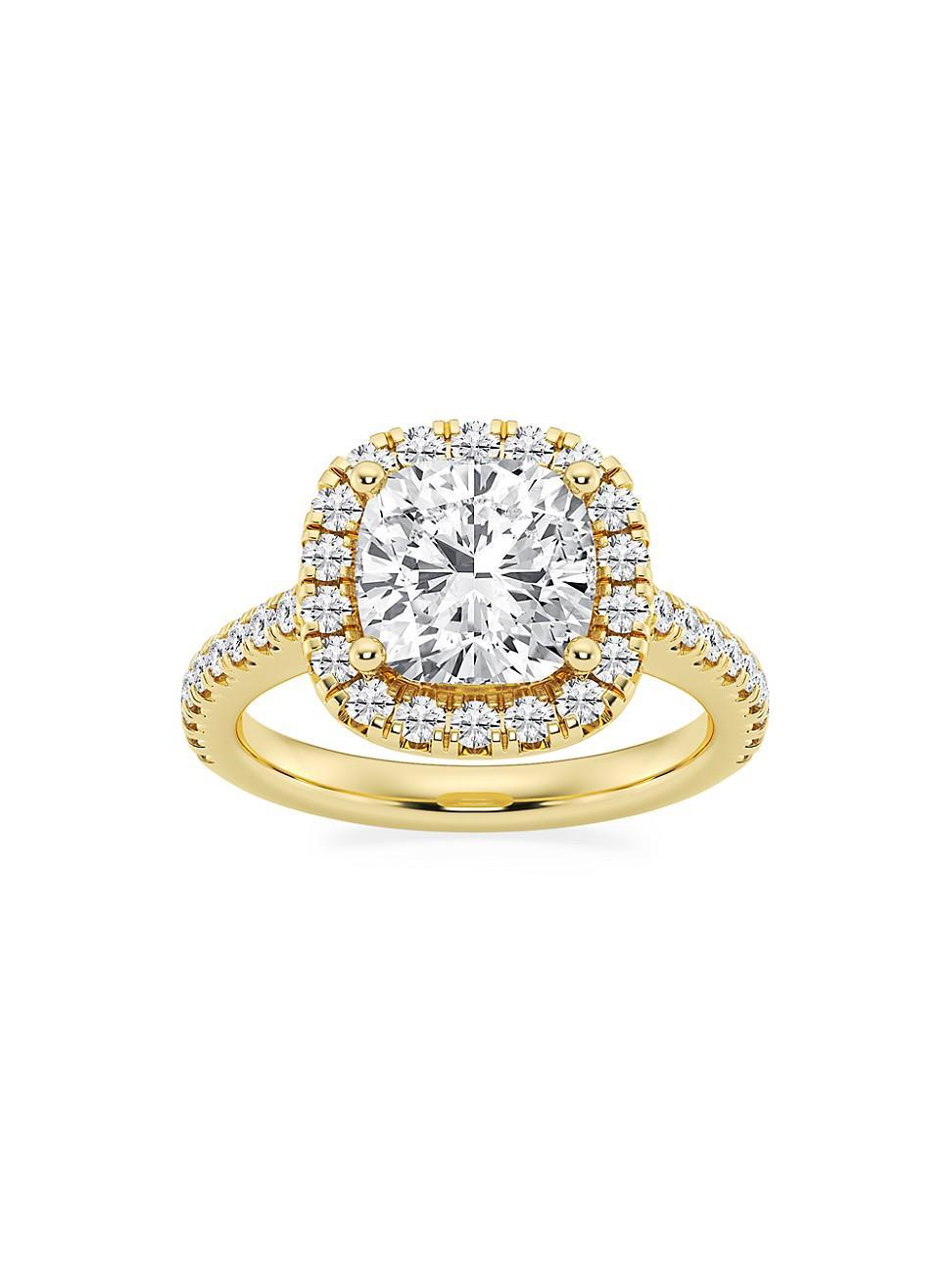 Womens 14K Yellow Gold & Cushion-Cut Lab-Grown Diamond Halo Ring/1.30-3.60 TCW Product Image