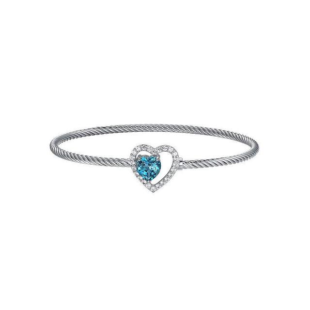 Sterling Silver London Blue Topaz & Lab-Created White Sapphire Heart Cuff Bracelet, Womens Product Image